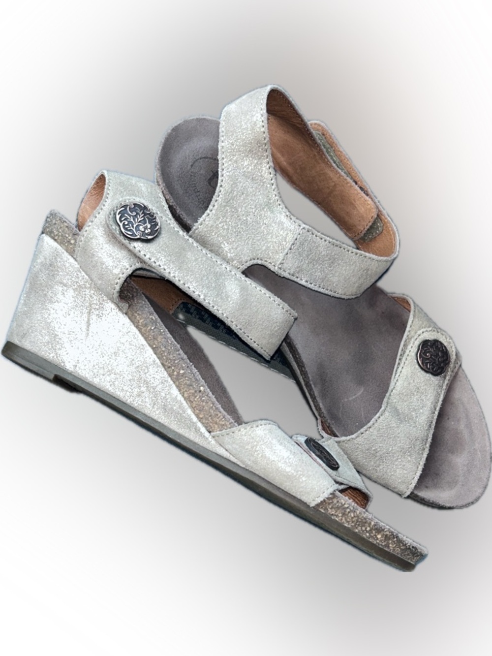 Taos Festival 4048 Metallic Shimmery Gold Wedge Velcro Leather Suede Sandals 37